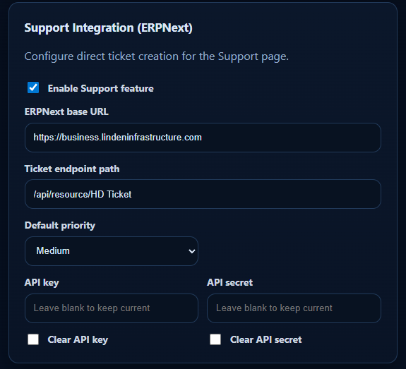 Cloud Portal Support Integration Panel