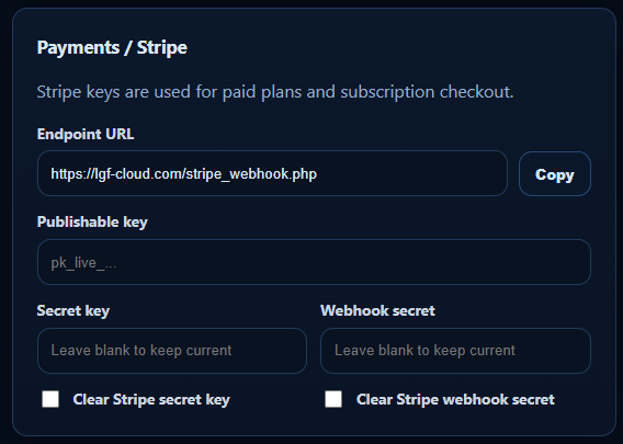 Stripe Configuration Panel