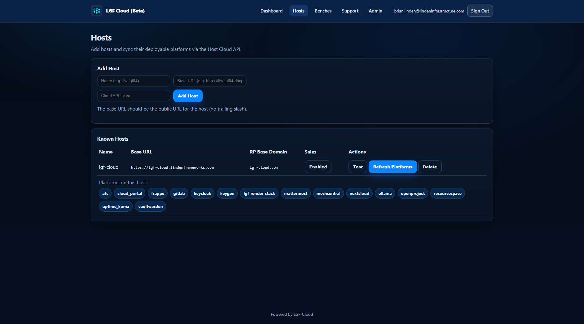 Adding a new host in the Cloud Portal