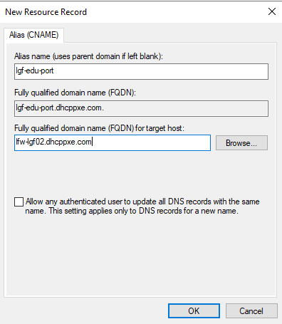Windows DNS CNAME Record Creation